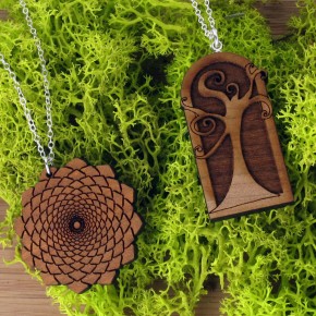 Laser engraved wooden necklaces Laser engraved wooden necklaces